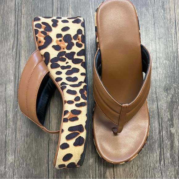 SHEIN Women’s Wedges Leopard Print Platform Sandals Flip Flops Shoes Summer 8 - Picture 1 of 8